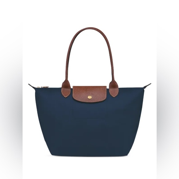 Longchamp Medium Le Pliage Nylon Shoulder Tote Navy or Black and Paper - Picture 4 of 16